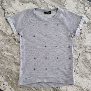 A.N.A Stud Front Short Sleeve Sweater Top Extra Small